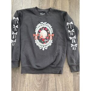 Vintage Kewpie Doll Bow Graphic Sweatshirt Black Crewneck Coquette Rose Mirror